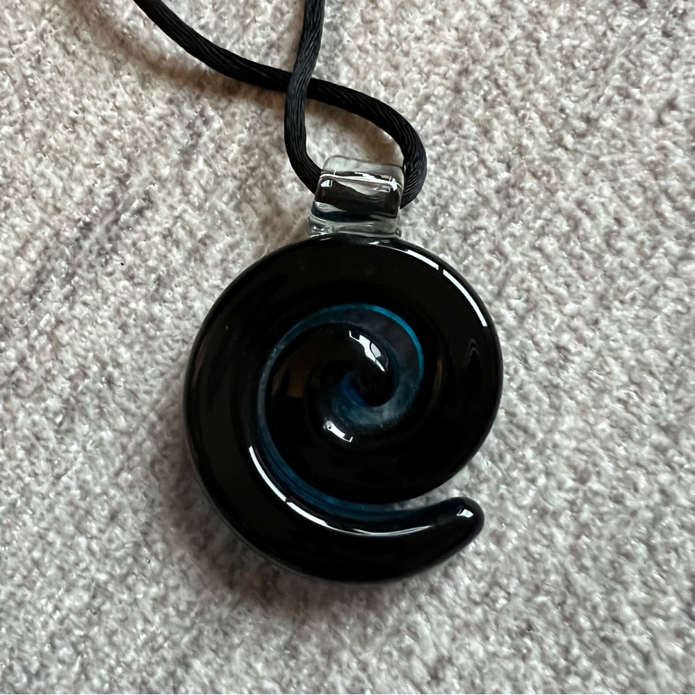 Ocean Blue Solstice Glass Spiral Necklace - Picture 3 of 6